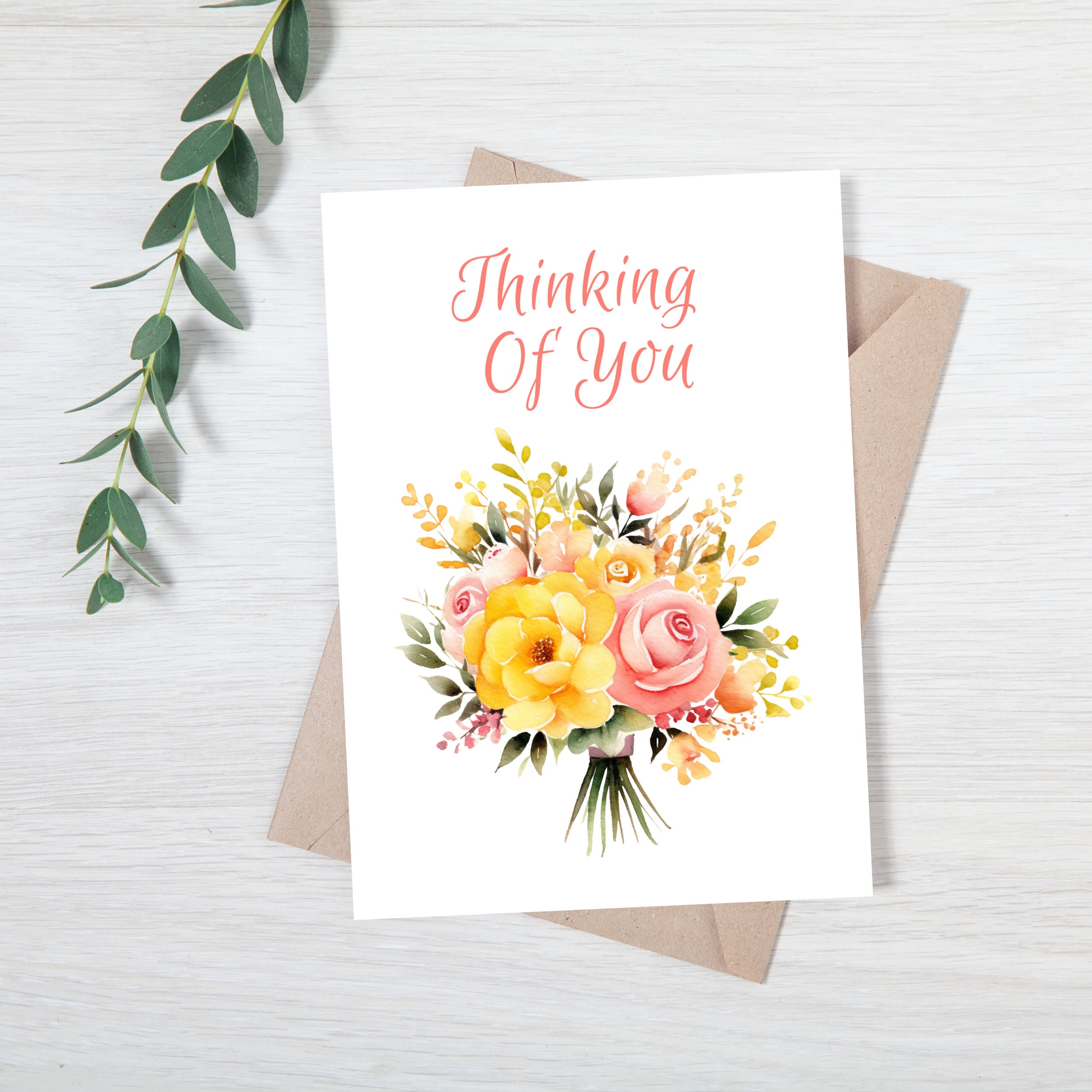 Floral Thinking of You Folded Gift Card Printable Sympathy Greeting ...