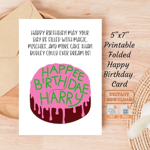 Happée Birthdae Harry Potter Geburtstagskarte gefaltet | Druckbare faltbare alles Gute zum Geburtstag HP lustiges Zitat leere Geschenkkarte | Geburtstags-Geschenkkarten