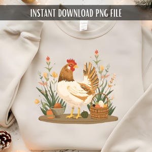 Vintage höna, second hand-design, PNG, höna i boet, retro djur, Cottagecore, PNG, 90-tals mormorskärpa, inspirerad mormorströja, trendig design