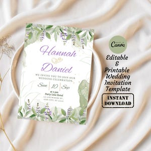 de Carte de vœux de faire-part de mariage botanique vert sauge | La sauge numérique imprimable modifiable laisse une invitation florale à une fête de mariage | Invitation mariage