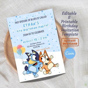 Bluey Birthday Party Invitation: Editable Kids Invite (Digital Download)