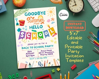 Back To School Bash Party Invitation Card Template | Editable, Printable, Digital Goodbye Summer Hello School Party Invitation End of Summer