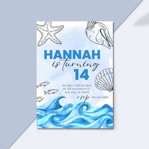 Editable Ocean Birthday Party Invitation Template | Printable and ...