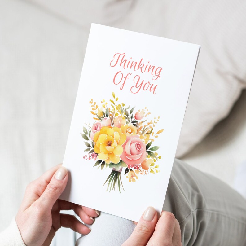 Floral Thinking of You Folded Gift Card Printable Sympathy Greeting ...