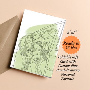 Biglietto d'auguri pieghevole con disegno a tratteggio personalizzato, disegno a tratteggio digitale, ritratto personalizzato, regalo per amico, per famiglia, biglietto d'auguri per la festa della mamma
