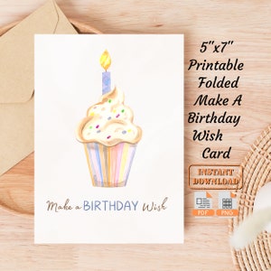 Druckbare gefaltet machen Sie eine Geburtstagswunsch-Karte | Leere alles Gute zum Geburtstag Grußkarte | Digitale Faltkarte zum Geburtstag