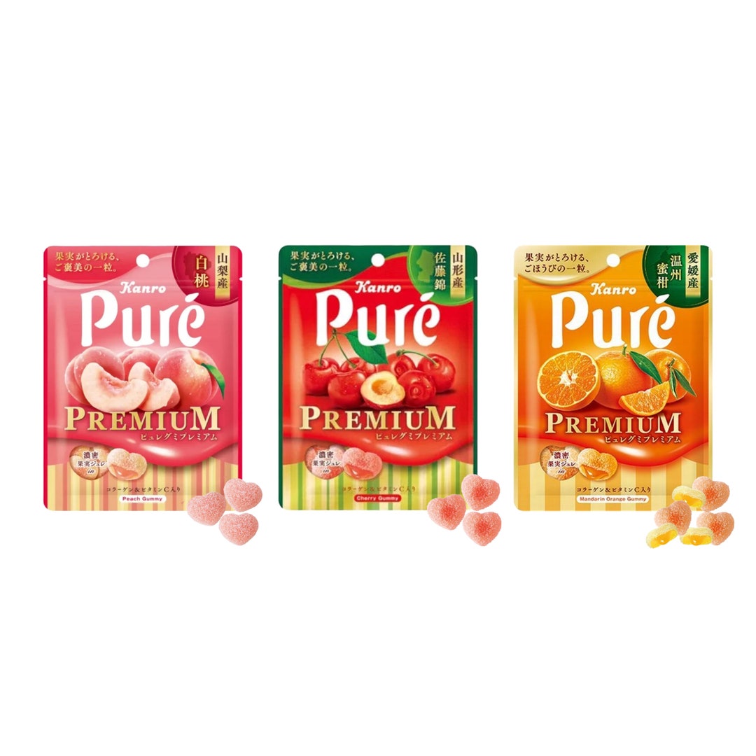 Pure Premium Fruit Juice Gummy japan 60g Peach, Cherry, Mandarin Orange