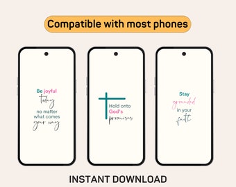Minimalistische christelijke telefoonachtergrond, bemoedigende citaten (digitale download)