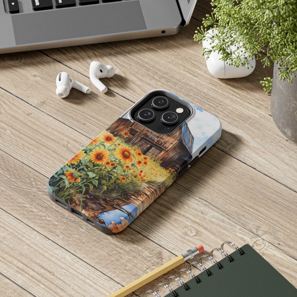 Country Road Sunflower iPhone Case: Rustic, Barnyard, iPhone 11, iPhone 12, iPhone 13, iPhone 14, Cute iPhone Case, Floral iPhone Case, Farm