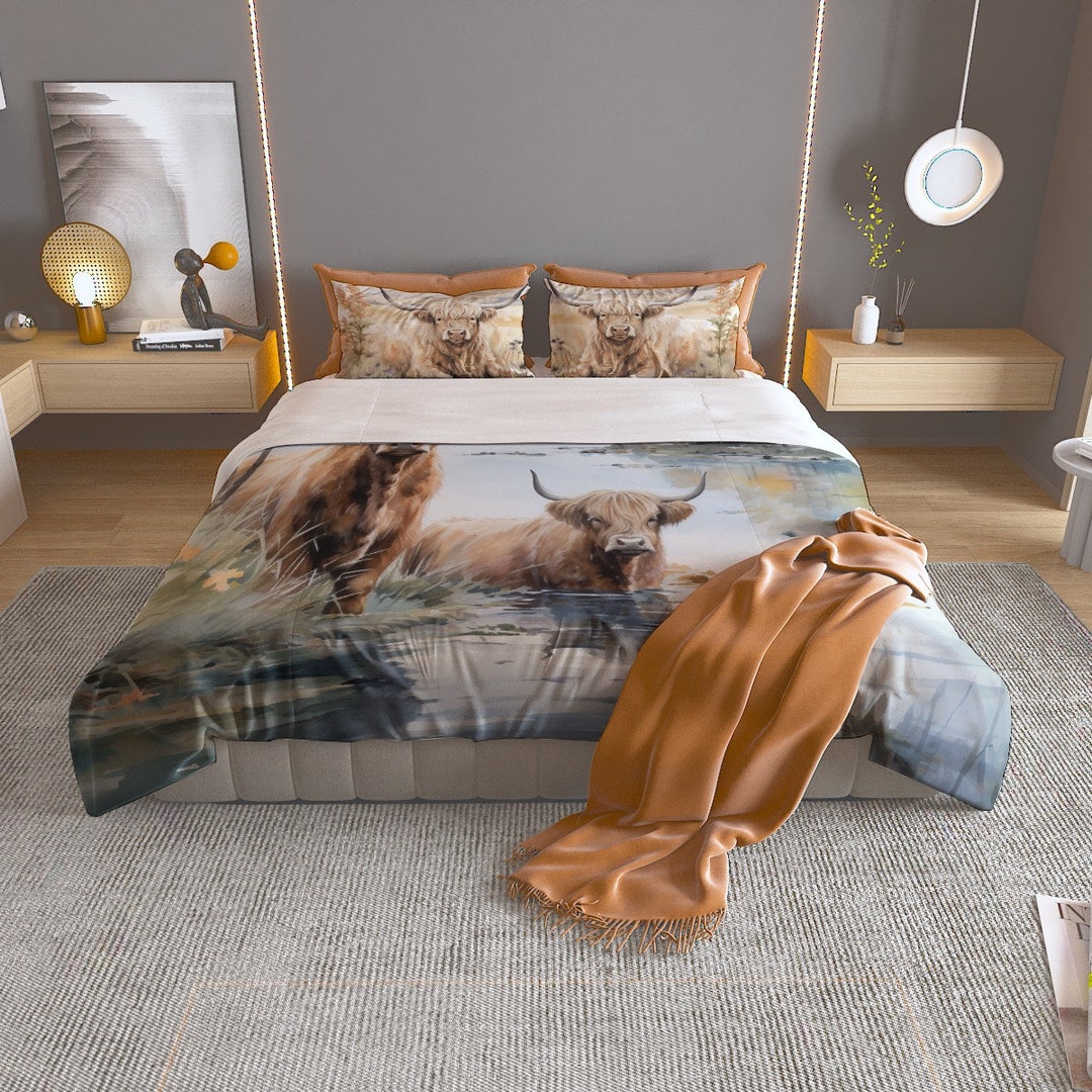 Highland Cow Bedding Set Rustic Farmhouse Decor Cow Print Etsy