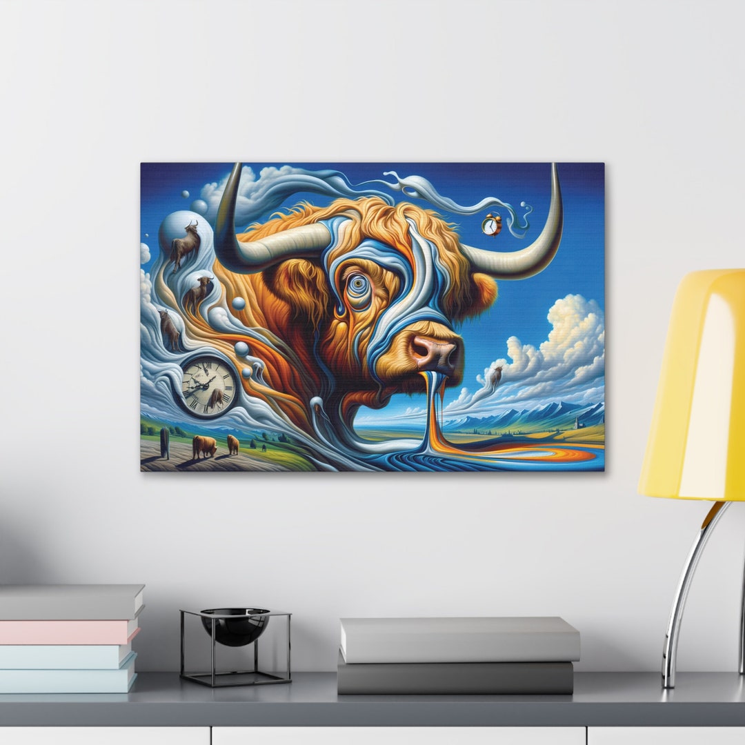Surrealist Highland Cow Wall Art Salvador Dalí Inspired Artwork ...