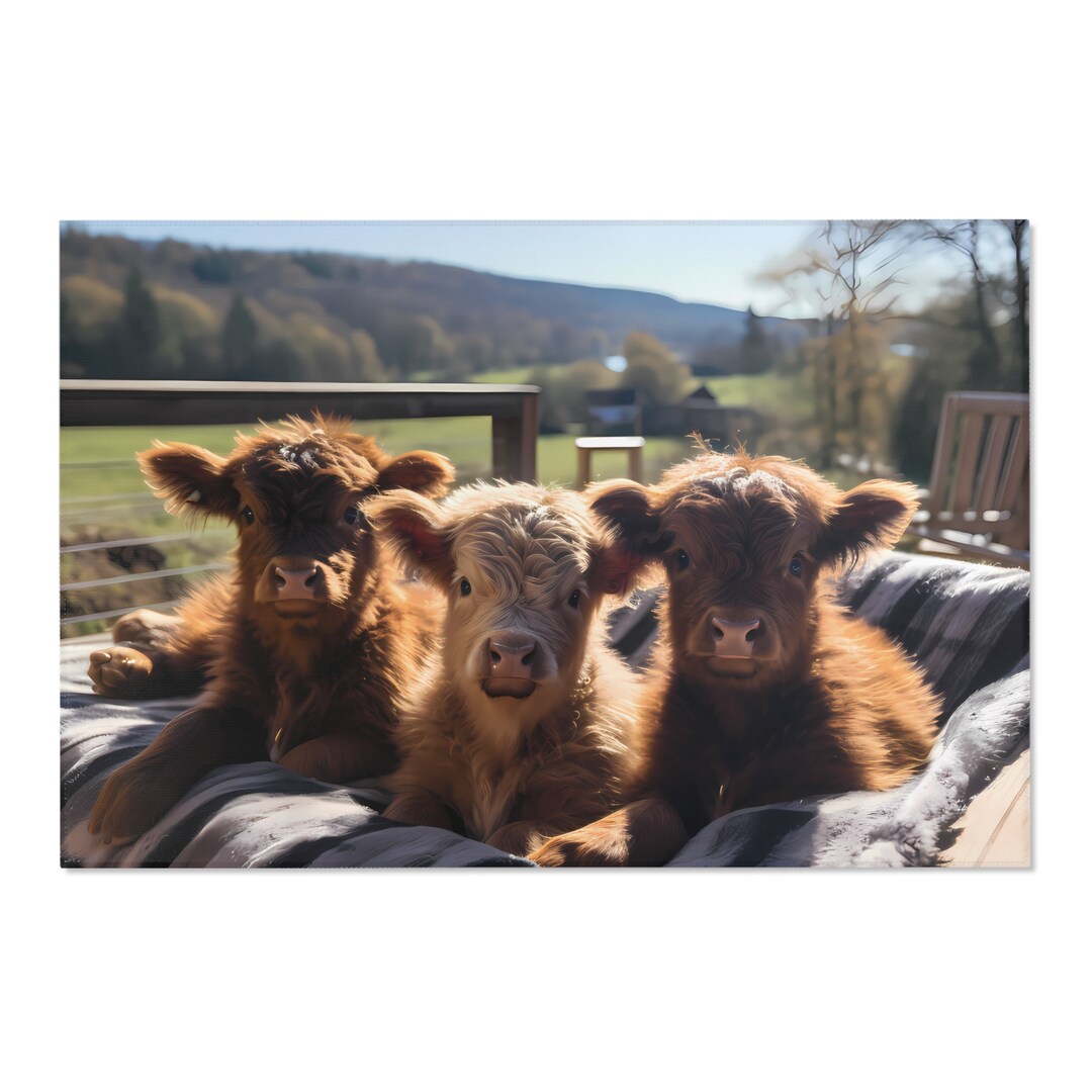 Farmhouse Area Rug Highland Cow Living Room Decor Cow Print Etsy
