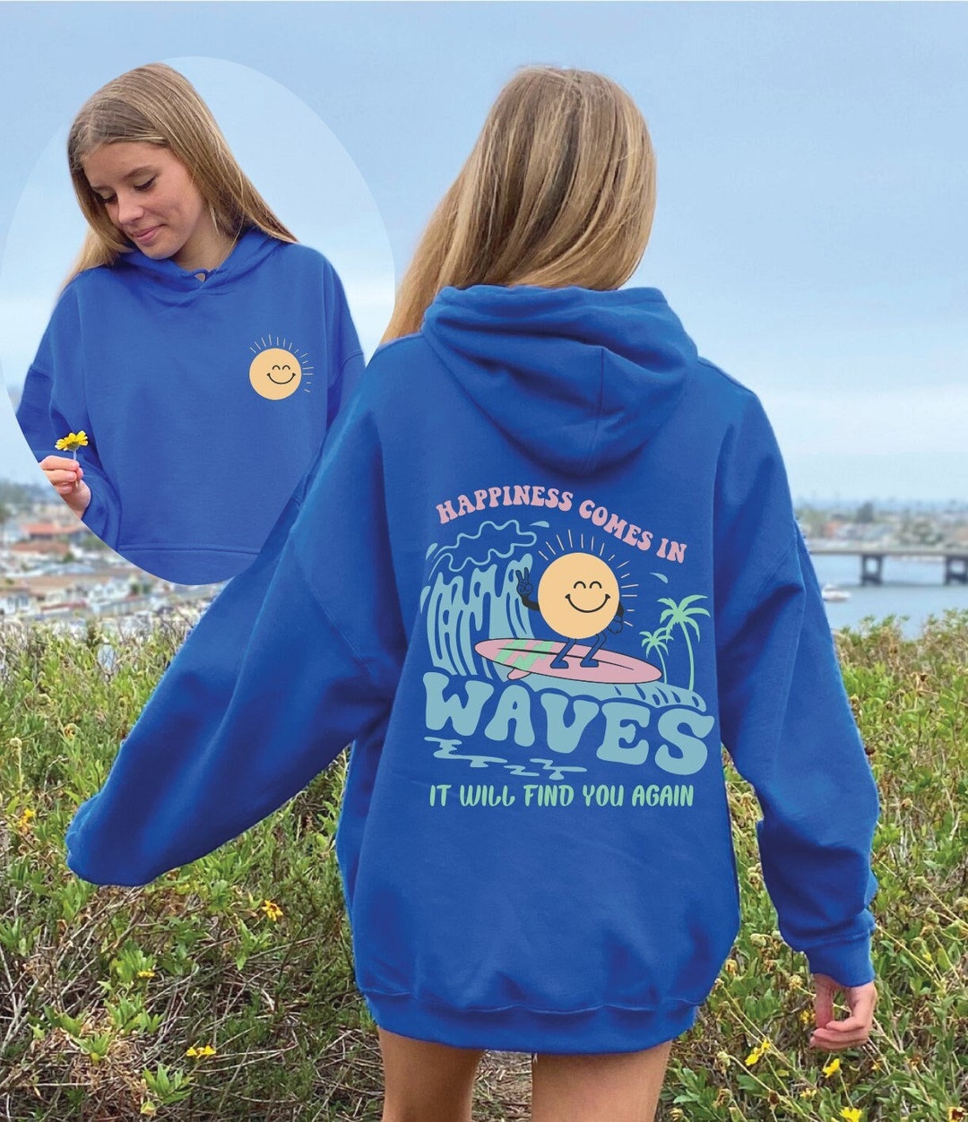 Happiness Comes in Waves Hoodie,beach Sweatshirts for Women, Summer