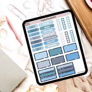 Blue Theme Everyday  Digital Stickers, Goodnote, Digital Planning, Ipad Colorful Planner Digital Stickers Set - Instant Delivery