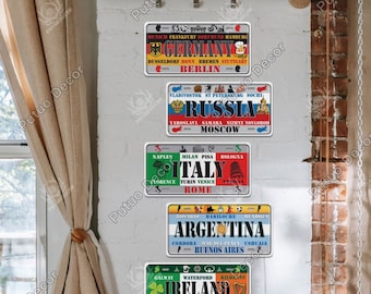 World Countries National Style Flag License Plate Vintage Plaque Metal Sign Wall Decoration Home Bar Painting Poster Italy Argentina Ireland
