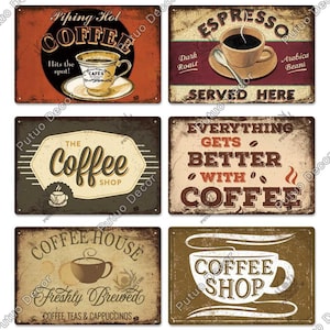 Placa de lata vintage para cafeteria, placa de metal, placa decorativa, retrô, café, cozinha, sala de estar, decoração de bar, tudo fica melhor com café