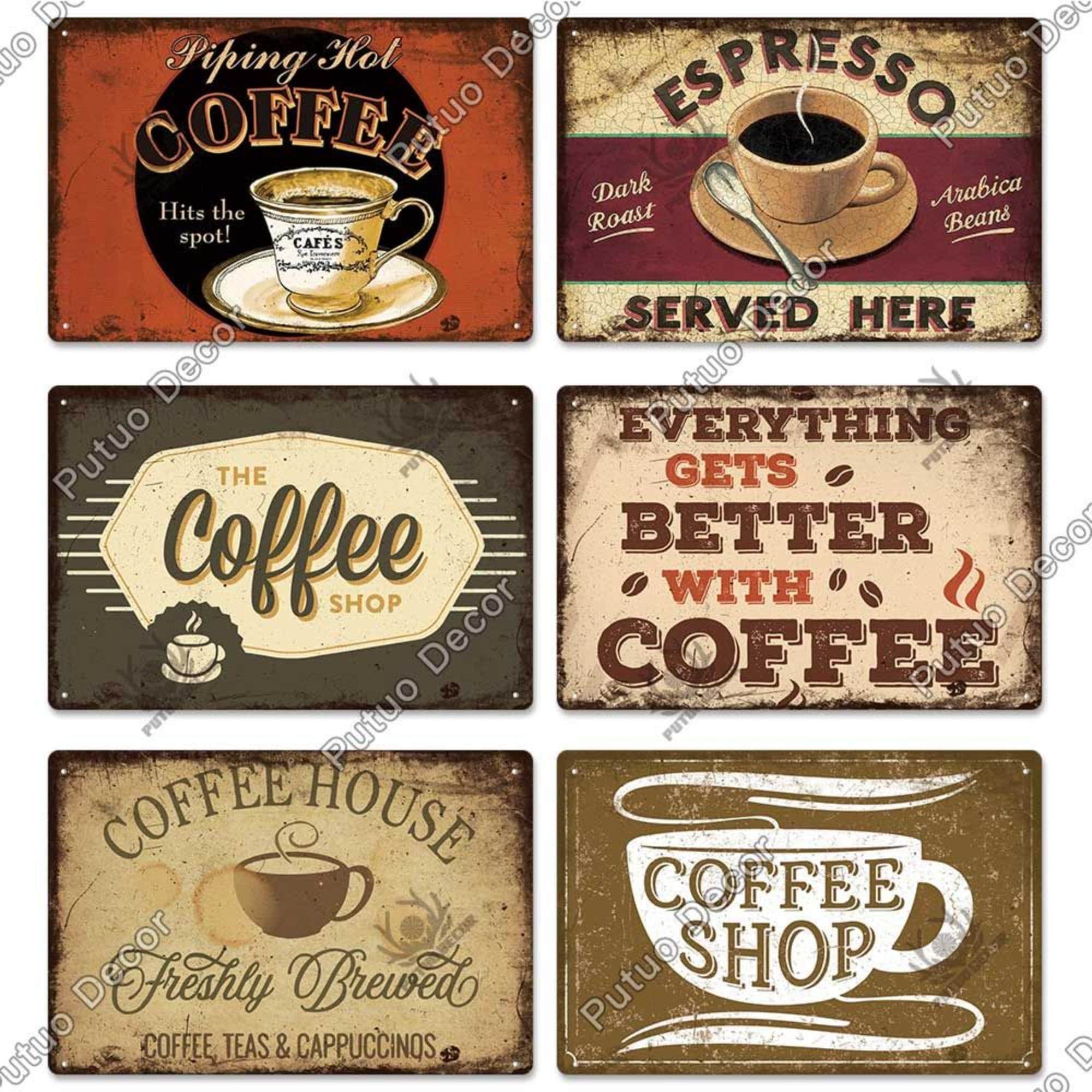 Coffee Shop Vintage Tin Sign Metal Sign Decorative Plaque Retro Plate ...