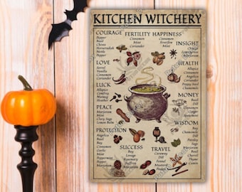 Kitchen Witchery Spices Metal Sign Tin Plaque Wall Hanging Poster Retro Halloween Night Witches Party Art Decoration
