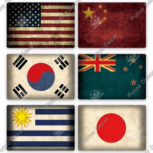 Länder Flaggen Metallschild Zinn Dekorative Plakette Wand Bar Pub Mann Höhle Wohnzimmer Haustür Dekoration USA Japan Südkorea