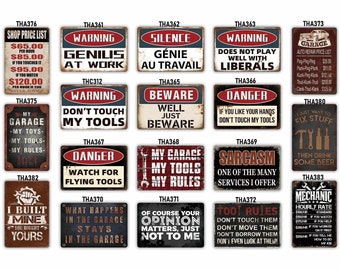 Vintage Style Warning Funny Metal Tin Sign for Garage Decor - Beware of Garage Rules - Perfect for a Man Cave or Wall Decoration