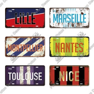 Französische Stadt Nummernschild Metall Vintage Plakette Blechschild Wanddekoration Hausbar Malerei Poster Lille Marseille Montpellier Nantes Toulouse Nizza