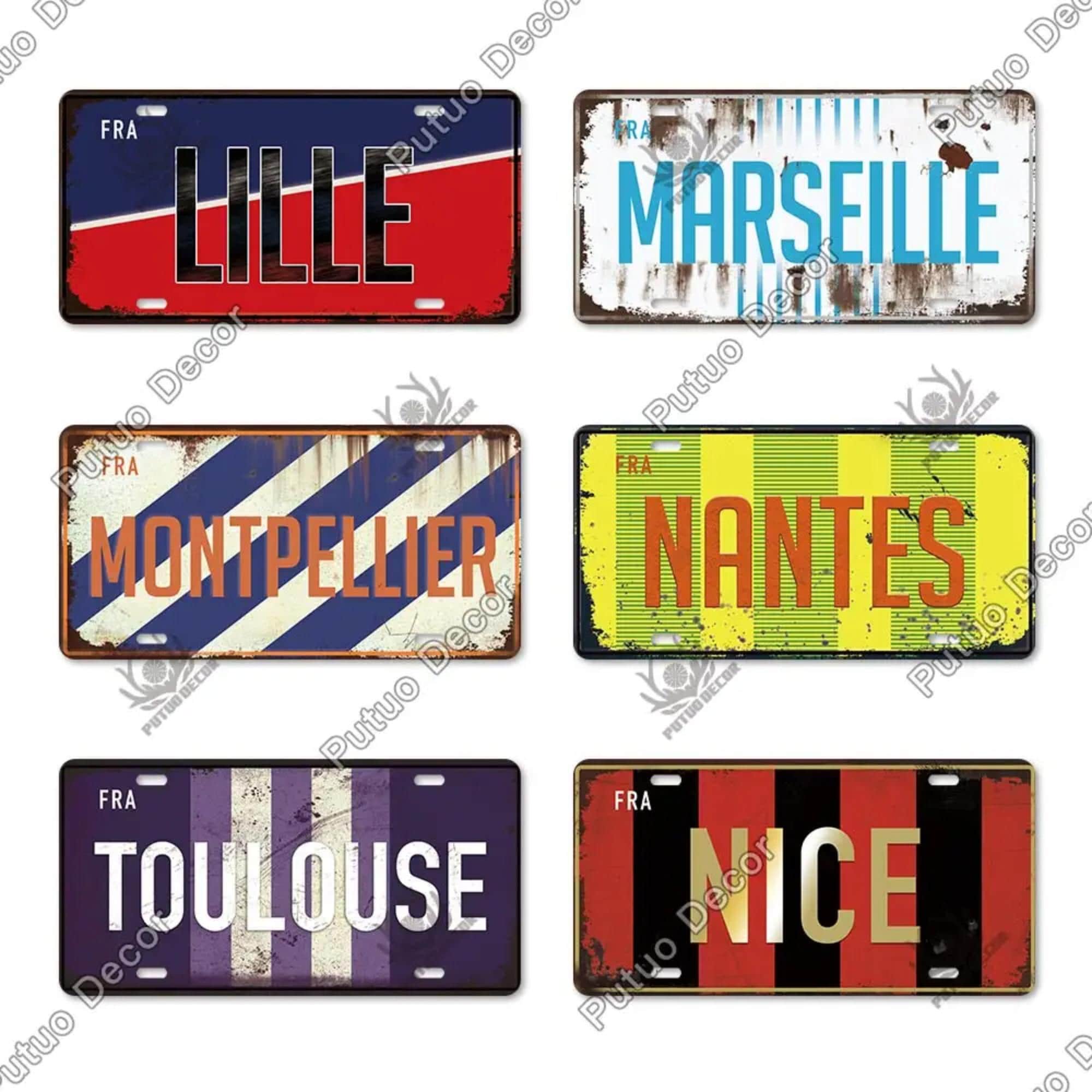 French City License Plate Metal Vintage Plaque Tin Sign Wall Decor