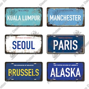 World Cories Nummernschilder Vintage Metallschilder Kuala Lumpur Manchester Seoul Paris Brüssel Alaska Wanddekor Hausbar Malerei Poster