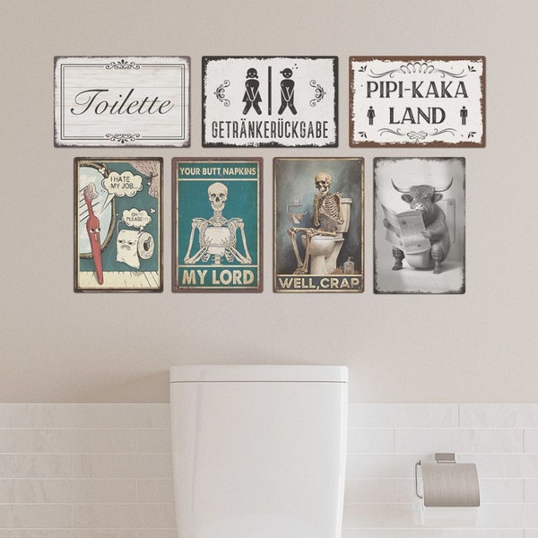 Toilettes drôles animaux toilettes enseigne en fer blanc rétro vintage plaque de salle de bain plaques en métal art mural affiches décoration pour WC peintures murales en fer
