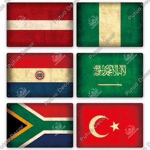 Länder Flaggen Blechschild Blechschild Dekorative Plakette Wand Bar Pub Pub Mann Höhle Wohnzimmer Haustür Dekoration Türkei Tür Dekoration Saudi-Arabien Türkei Südafrika