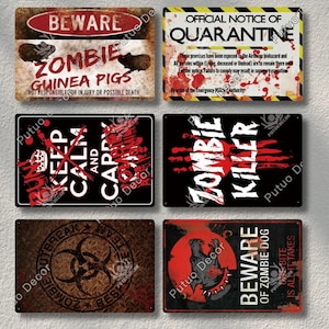 Beware Of Zombie Dog Metal Tin Sign Vintage Warning Plate Decor Notice Rusted Plaque Notice Zombie Outbreak Zombie Killer