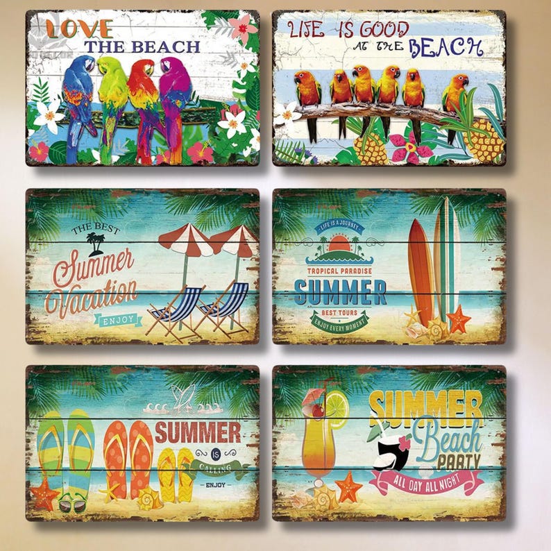 Beach Tin Sign Plaque Metal Vintage Poster Metal Wall Decoration Bar ...