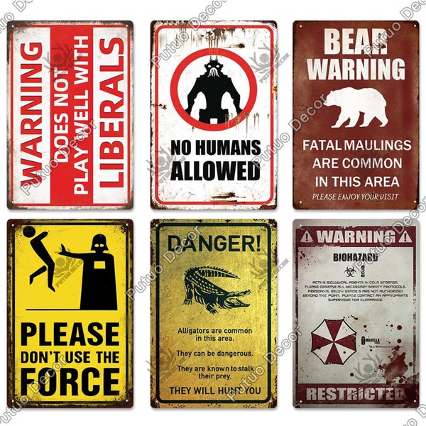 Warning Metal Plaque Retro Style Tin Sign for Bar Club Park Backyard Garage Home Man Cave Wall Decor Attention Danger No Humans Allowed