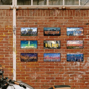 Weltberühmte Land Städte Nationalen Stil Nummernschilder Vintage Plaque Metall Schild Wand-dekor Hausbar Malerei Poster Las Vegas Rotterdam