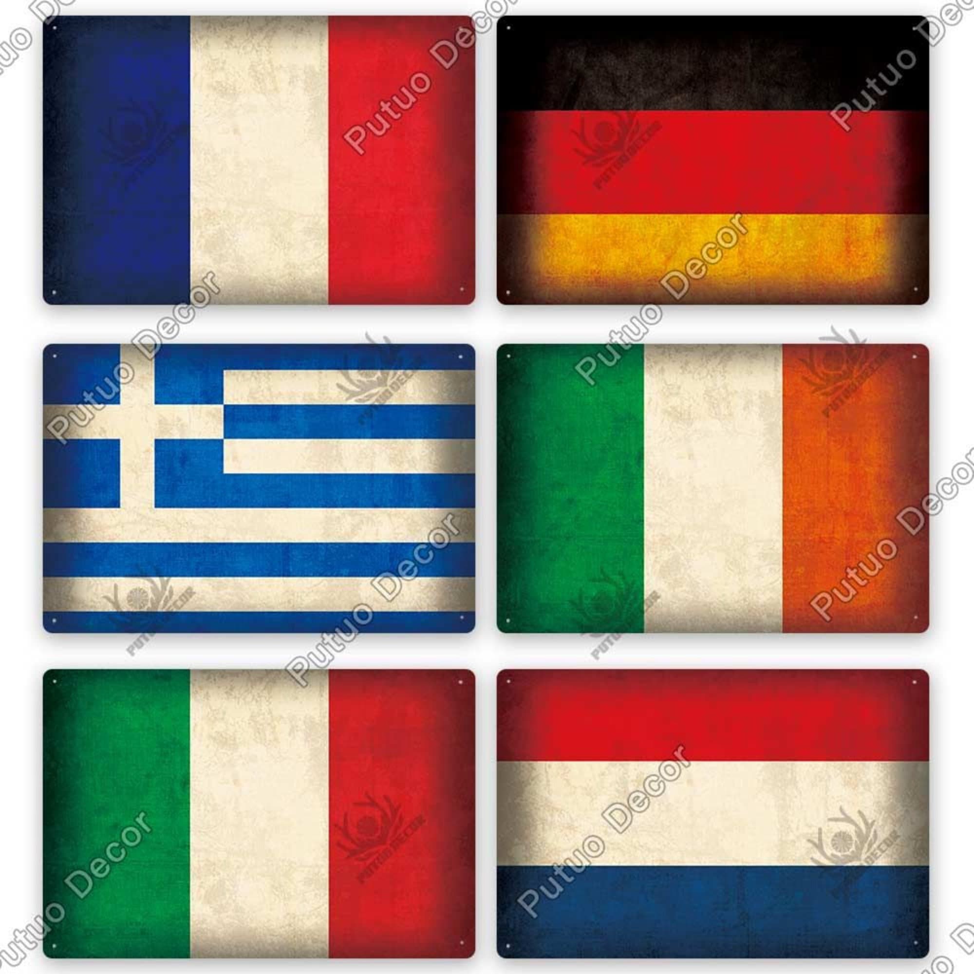 Countries Flags Metal Sign Tin Decorative Plaque Wall Bar Pub Man Cave Living Room Home Door Decoration France Germany Greece Ireland Italy