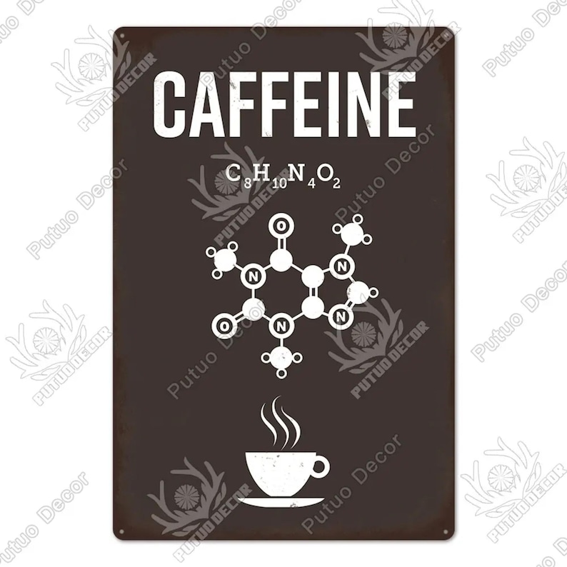 Coffee Caffeine Vintage Tin Sign Metal Sign Plaque Retro Plate Cafe ...