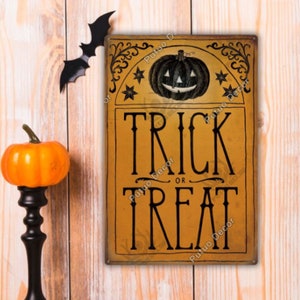 Trick Or Treat Halloween Metal Sign Tin Plaque Wall Hanging Poster Retro Witches Pumpkin Party Art Decoration