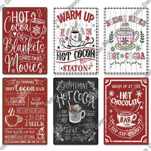 Hot Cocoa Tin Signs Christmas Retro Style Plaque Metal Plates Rusted Vintage Wall Art Posters for Cafe Bar Living Room Kitchen Home Decor