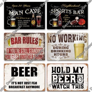 Funny Beer Bar Rules Plaque en métal Plaque en métal de style vintage Affiche en fer Art mural Peinture Pub Club Homme des cavernes Bar Décoration cadeau pour lui