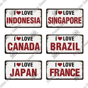I Love Country Themed Lizenz Metallplatten Vintage Verrostet Souvenir Zinn Plaque Wanddekor Schild Japan Frankreich Kanada