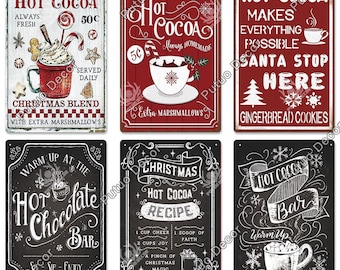 Hot Cocoa Tin Signs Christmas Retro Style Plaque Metal Plates Vintage Rusted Wall Art Posters for Cafe Bar Living Room Kitchen Home Decor