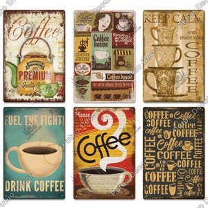 Cartello in latta vintage per caffè, cartello in metallo, targa decorativa, piatto retrò, caffetteria, cucina, soggiorno, bar, decorazione, mantieni la calma e goditi il tuo caffè