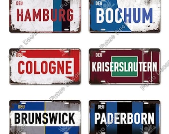 Germany Städte Nummernschild Vintage Plakette Metallschild Wanddekoration Home Bar Gemälde Poster Hamburg Köln Hamburg Brunswick DEU
