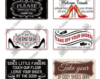 Shoe Removal Signs Metal License Plate Style Tin Plaque Vintage Entryway Decor Funny Please Remove Shoes Wall Sign Home Housewarming