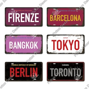 World Städte Nummernschilder Vintage Metall Blechschilder Firenze Barcelona Bangkok Tokyo Berlin Toronto Wanddekor Hausbar Malerei Plakat