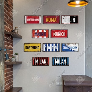 Beroemde Stad Metalen Bord Vergunningen Plaat Plaquette Vintage Verroeste Tin Bord voor Bar Pub Man Cave Club Wanddecoratie Amsterdam Roma Turijn Madrid