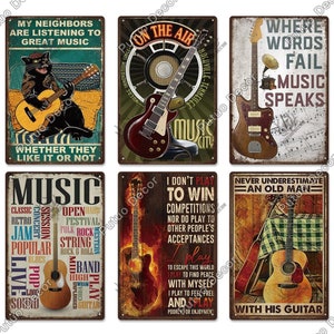 Music Tin Sign Vintage Poster Plaque Metal Retro Wall Art Decoration Sticker Bar Pub Man Cave Iron Painting Where Words Fail Music Speaks