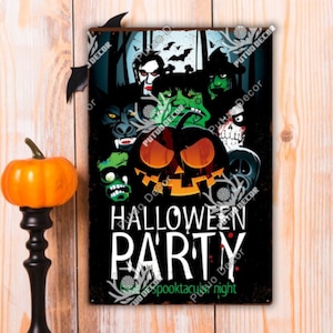 Halloween Party Have A Spooktaclur Night Metal Sign Tin Plaque Wall Hanging Poster Zombies Witch Party Art Decoration