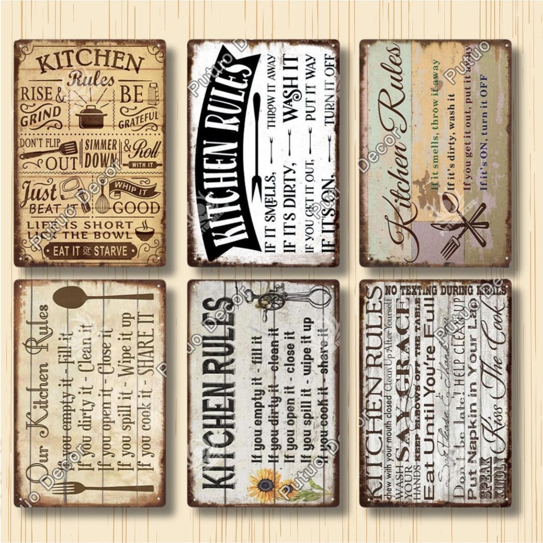 Our Kitchen Rules Vintage Tin Signs Plaque Metal Wall Art Stickers Cafe ...