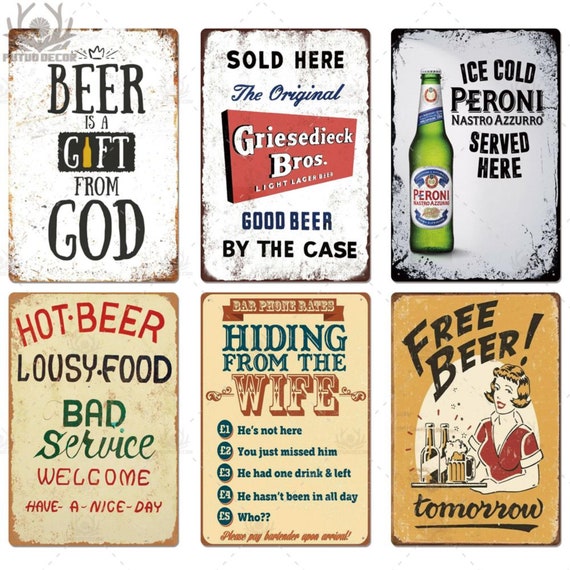 Plaque En Métal émaillée "It's Beer O'Clock" - 15x20 Cm, Style Rétro, Pour Décoration Murale