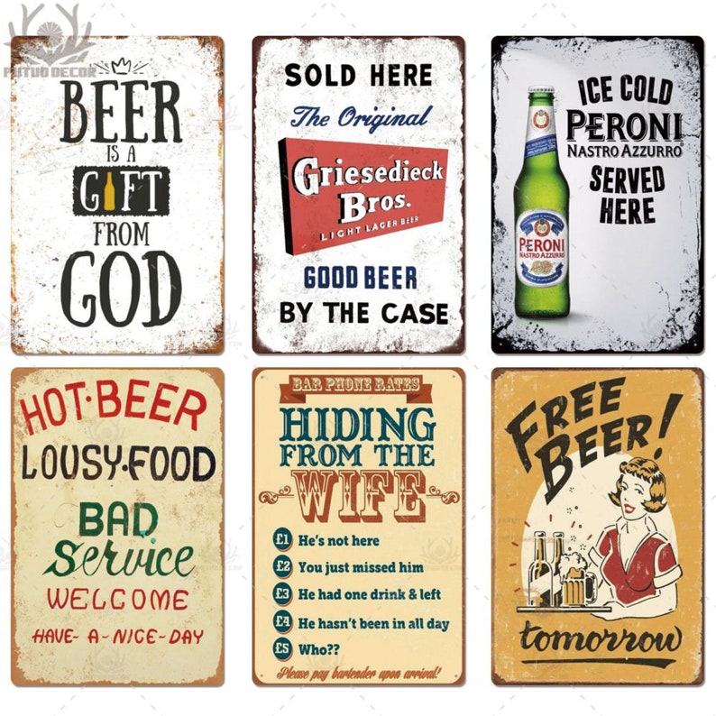 Beer Tin Sign Plaque Metal Vintage Funny Plate Wall Decor for Bar Pub ...